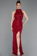 Weinrot Abendkleid İm Meerjungfrau-Stil Spitze Lang ABU5598
