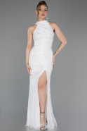 Weiß Abendkleid İm Meerjungfrau-Stil Spitze Lang ABU5598