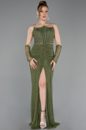 Khaki Standesamtkleid Spitze Lang ABU5736