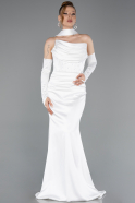 Abendkleid Lang Satin Weiß ABU5944