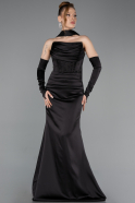 Abendkleid Lang Satin Schwarz ABU5944
