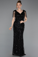 Abendkleid Lang Perlenbesetzt Schwarz ABU5959