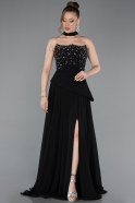 Abendkleid Lang Chiffon Schwarz ABU6018