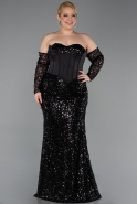 Abendkleid in Übergröße Lang Schuppig Schwarz ABU5928