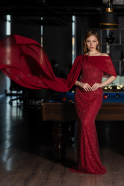 Standesamtkleid Lang Perlenbesetzt Weinrot ABU5816