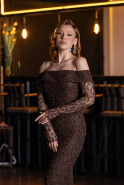 Abendkleid Lang Spitze Braun ABU6004