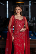 Rot Abendkleid Steinbesetzt Lang ABU5751