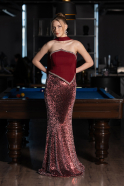 Weinrot Abendkleid İm Meerjungfrau-Stil Schuppig Lang ABU5703
