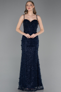 Standesamtkleid Lang Spitze Marineblau ABU6040