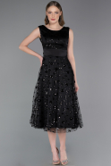 Abendkleid Midi Schuppig Schwarz ABK2602