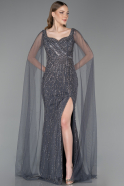 Anthrazit Abendkleid Steinbesetzt Lang ABU5751