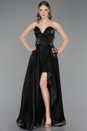 Abendkleid Lang Satin Schwarz ABU6049