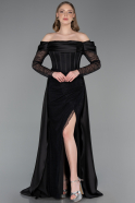 Schwarz Abendkleid Spitze Lang ABU5653