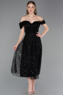 Schwarz Partykleid Perlenbesetzt Midi ABK2594