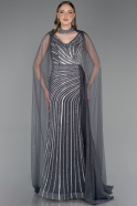 Abendkleid Lang Steinbesetzt Anthrazit ABU6052