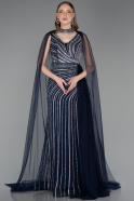 Abendkleid Lang Steinbesetzt Marineblau ABU6052
