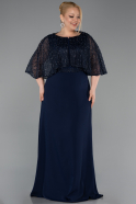 Abendgarderobe in Großen Größen Lang Chiffon Marineblau ABU6063