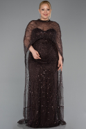 Braun Brautkleid In Übergröße Perlenbesetzt Lang ABU5328
