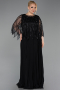 Schwarz-Schwarz Abendkleid İn Übergröße Chiffon Lang ABU4633