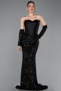 Abendkleid Lang Schuppig Schwarz ABU6041