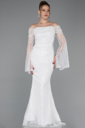 Weiß Abendkleid İm Meerjungfrau-Stil Schuppig Lang ABU5623