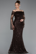 Braun Abendkleid İm Meerjungfrau-Stil Schuppig Lang ABU5623