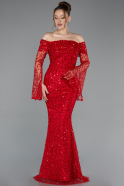 Rot Abendkleid İm Meerjungfrau-Stil Schuppig Lang ABU5623