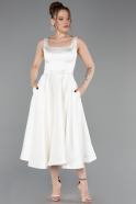 Weiß Partykleid Satin Midi ABK2586