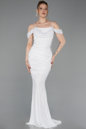 Abendkleid Lang Spitze Weiß ABU6085