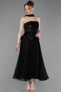 Abendkleid Midi Spitze Schwarz ABK2613