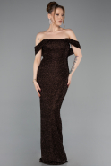 Abendkleid Lang Perlenbesetzt Braun ABU6057