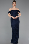 Abendkleid Lang Perlenbesetzt Marineblau ABU6057