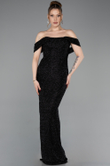 Abendkleid Lang Perlenbesetzt Schwarz ABU6057