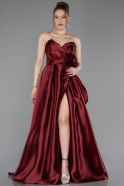 Weinrot Abendkleid Satin Lang ABU4774