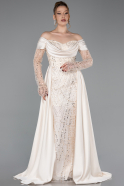 Beige Abendkleid Perlenbesetzt Lang ABU5934