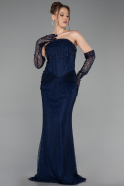 Abendkleid Lang Spitze Marineblau ABU6089