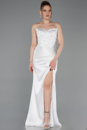 Abschlusskleid Lang Satin Weiß ABU6091