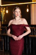 Abendkleid Lang Perlenbesetzt Weinrot ABU6057