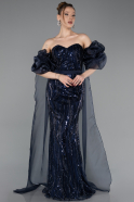 Abendkleid Lang Schuppig Marineblau ABU6099