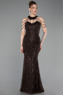 Abendkleid Lang Perlenbesetzt Braun ABU6073