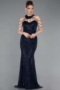 Abendkleid Lang Perlenbesetzt Marineblau ABU6073