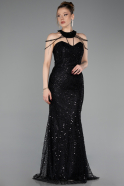 Abendkleid Lang Perlenbesetzt Schwarz ABU6073