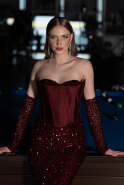 Abendkleid Lang Schuppig Weinrot ABU6041