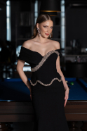 Abendkleid im Meerjungfrau-Stil Lang Schwarz ABU6046