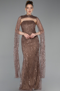 Abendkleid Lang Perlenbesetzt Kupfer ABU6104
