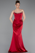 Abendkleid im Meerjungfrau-Stil Lang Satin Weinrot ABU6109