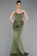 Abendkleid im Meerjungfrau-Stil Lang Satin Khaki ABU6109