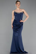 Abendkleid im Meerjungfrau-Stil Lang Satin Marineblau ABU6109