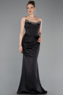 Abendkleid im Meerjungfrau-Stil Lang Satin Schwarz ABU6109
