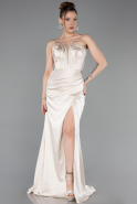 Beige Abschlusskleid Satin Lang ABU5923